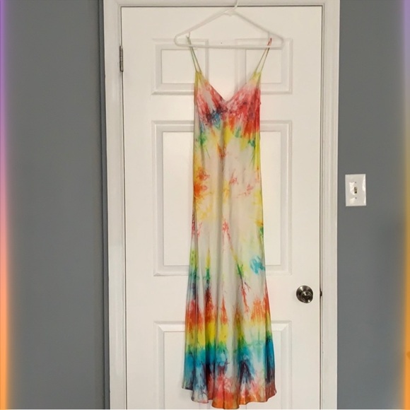 Dannijo Tye Dye Tie 100% silk Maxi Slip Dress Medium New - Picture 1 of 10